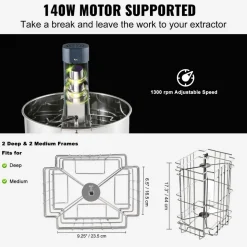 VEVOR Electric Honey Extractor, 2/4 Frames Honey Spinner Extractor, Stainless Steel Beekeeping Extraction, Apiary Centrifuge Equipment with Height Adjustable Stand, Honeycomb Drum Spinner with Lid