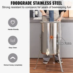 VEVOR Electric Honey Extractor, 2/4 Frames Honey Spinner Extractor, Stainless Steel Beekeeping Extraction, Apiary Centrifuge Equipment with Height Adjustable Stand, Honeycomb Drum Spinner with Lid