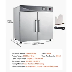 VEVOR Electric Hot Box Food Warmer, 4-Tier Commercial Warming Cabinet with Water Tray, Double-Door and Adjustable Shelves, Stainless Steel Food Warmer Cabinet, for Restaurant, Kitchen, Pizza, Chicken