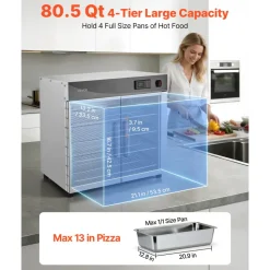 VEVOR Electric Hot Box Food Warmer, 4-Tier Commercial Warming Cabinet with Water Tray, Double-Door and Adjustable Shelves, Stainless Steel Food Warmer Cabinet, for Restaurant, Kitchen, Pizza, Chicken