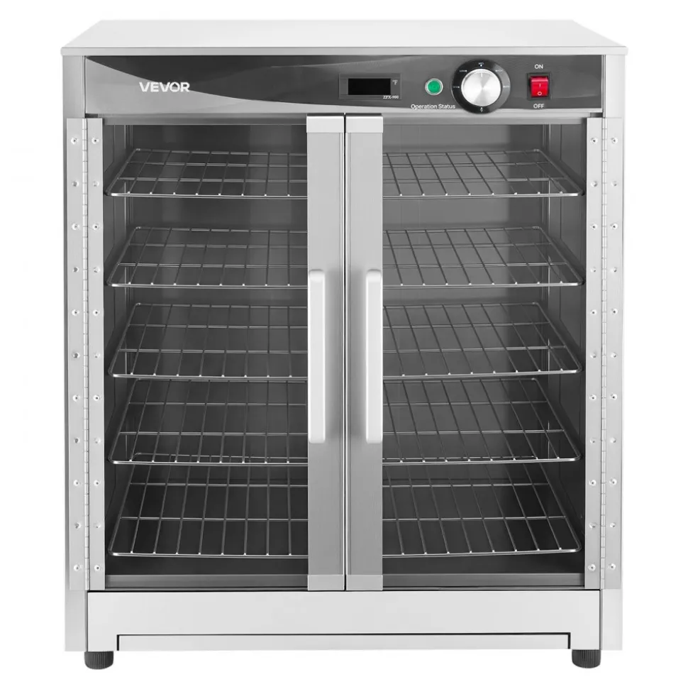 VEVOR Electric Hot Box Food Warmer, 5-Tier Commercial Warming Cabinet with Water Tray, Double-Door and Adjustable Shelves, Stainless Steel Food Warmer Cabinet, for Restaurant, Kitchen, Pizza, Chicken
