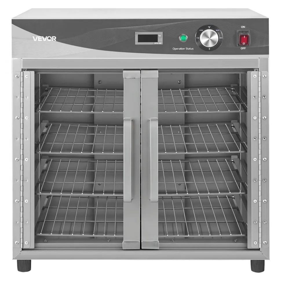 VEVOR Electric Hot Box Food Warmer, 4-Tier Commercial Warming Cabinet with Water Tray, Glass Door and Adjustable Shelves, Stainless Steel Food Warmer Cabinet, for Restaurant, Kitchen, Pizza, Chicken