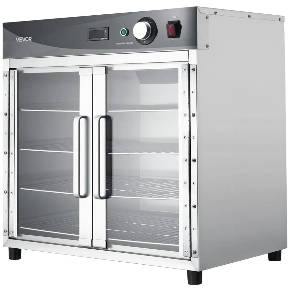 VEVOR Electric Hot Box Food Warmer, 4-Tier Commercial Warming Cabinet with Water Tray, Glass Door and Adjustable Shelves, Stainless Steel Food Warmer Cabinet, for Restaurant, Kitchen, Pizza, Chicken