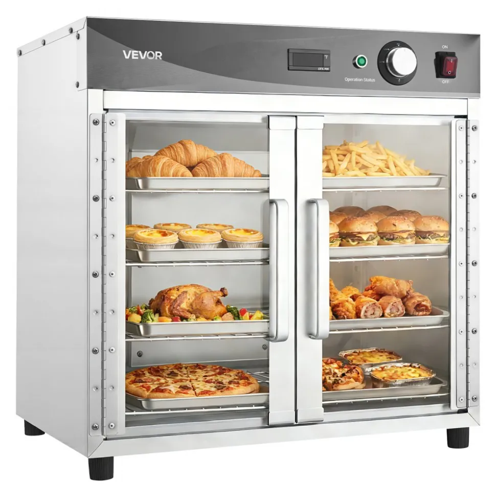 VEVOR Electric Hot Box Food Warmer, 4-Tier Commercial Warming Cabinet with Water Tray, Glass Door and Adjustable Shelves, Stainless Steel Food Warmer Cabinet, for Restaurant, Kitchen, Pizza, Chicken