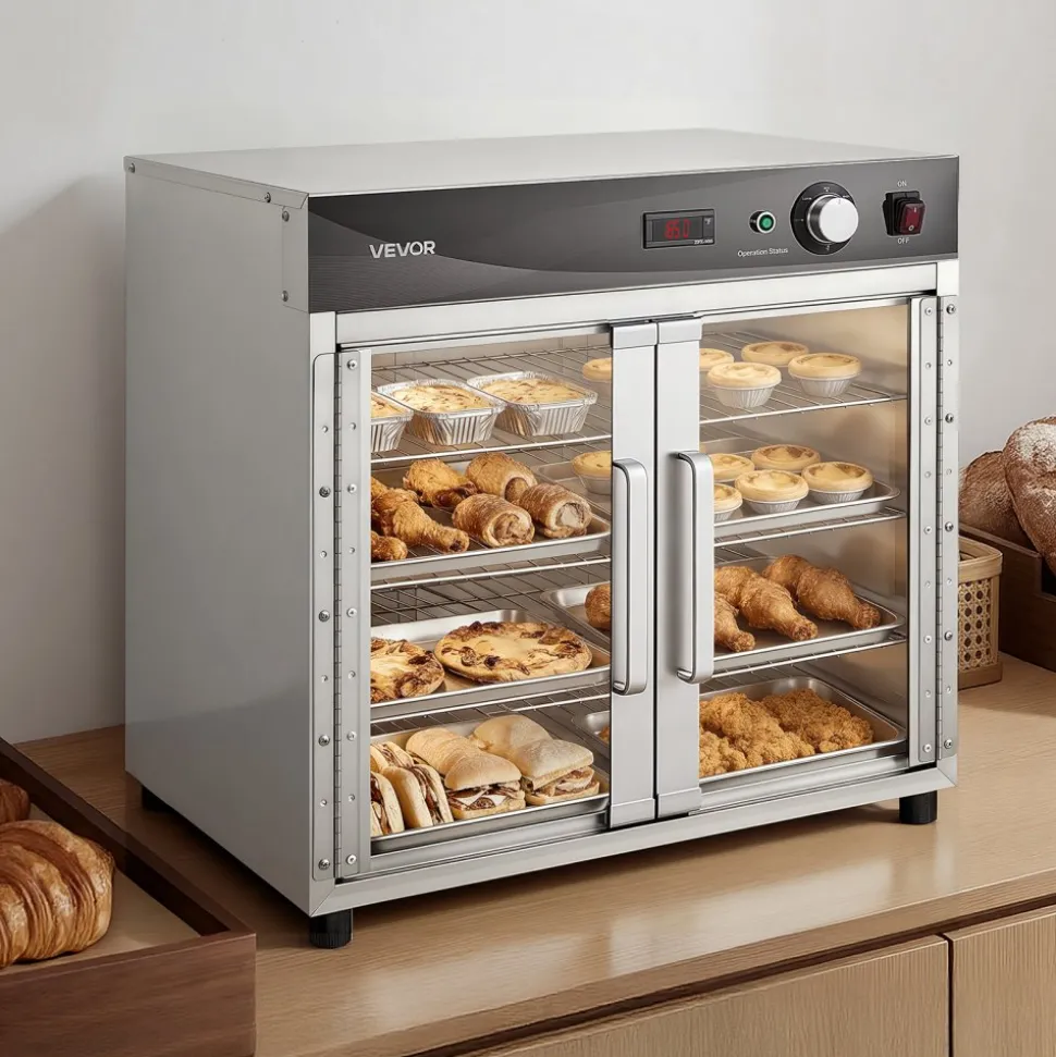 VEVOR Electric Hot Box Food Warmer, 4-Tier Commercial Warming Cabinet with Water Tray, Glass Door and Adjustable Shelves, Stainless Steel Food Warmer Cabinet, for Restaurant, Kitchen, Pizza, Chicken