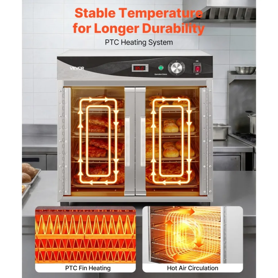 VEVOR Electric Hot Box Food Warmer, 4-Tier Commercial Warming Cabinet with Water Tray, Glass Door and Adjustable Shelves, Stainless Steel Food Warmer Cabinet, for Restaurant, Kitchen, Pizza, Chicken