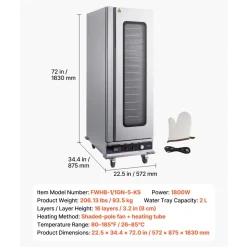 VEVOR Electric Hot Box Food Warmer, 16-Tier Commercial Warming Cabinet with Water Tray, Glass Door and Adjustable Shelves, Stainless Steel Food Warmer Cabinet, for Restaurant, Kitchen, Pizza, Chicken