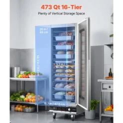 VEVOR Electric Hot Box Food Warmer, 16-Tier Commercial Warming Cabinet with Water Tray, Glass Door and Adjustable Shelves, Stainless Steel Food Warmer Cabinet, for Restaurant, Kitchen, Pizza, Chicken