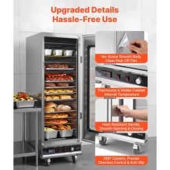 VEVOR Electric Hot Box Food Warmer, 16-Tier Commercial Warming Cabinet with Water Tray, Glass Door and Adjustable Shelves, Stainless Steel Food Warmer Cabinet, for Restaurant, Kitchen, Pizza, Chicken