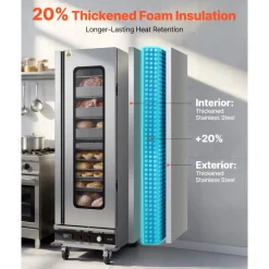 VEVOR Electric Hot Box Food Warmer, 16-Tier Commercial Warming Cabinet with Water Tray, Glass Door and Adjustable Shelves, Stainless Steel Food Warmer Cabinet, for Restaurant, Kitchen, Pizza, Chicken