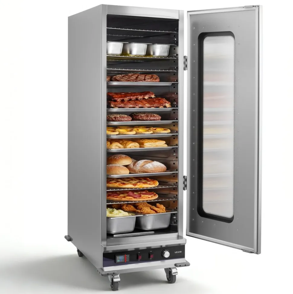 VEVOR Electric Hot Box Food Warmer, 16-Tier Commercial Warming Cabinet with Water Tray, Glass Door and Adjustable Shelves, Stainless Steel Food Warmer Cabinet, for Restaurant, Kitchen, Pizza, Chicken