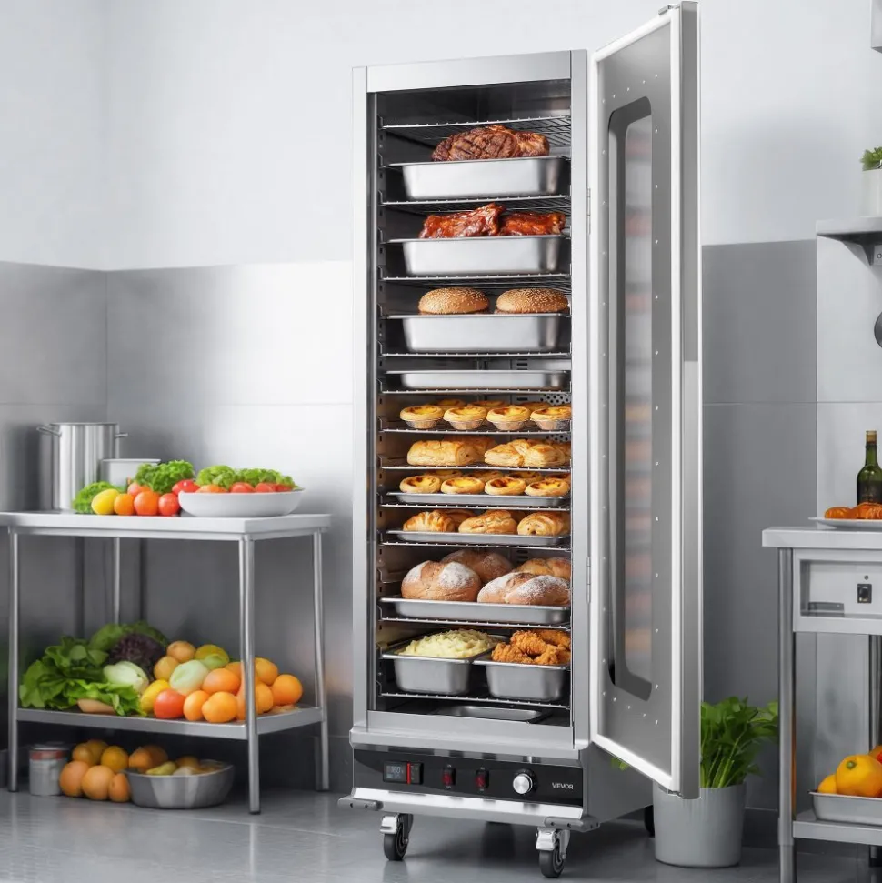 VEVOR Electric Hot Box Food Warmer, 16-Tier Commercial Warming Cabinet with Water Tray, Glass Door and Adjustable Shelves, Stainless Steel Food Warmer Cabinet, for Restaurant, Kitchen, Pizza, Chicken