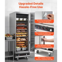 VEVOR Electric Hot Box Food Warmer, 16-Tier Commercial Warming Cabinet with Water Tray, Single-Door and Adjustable Shelves, Stainless Steel Food Warmer Cabinet, for Restaurant, Kitchen, Pizza, Chicken