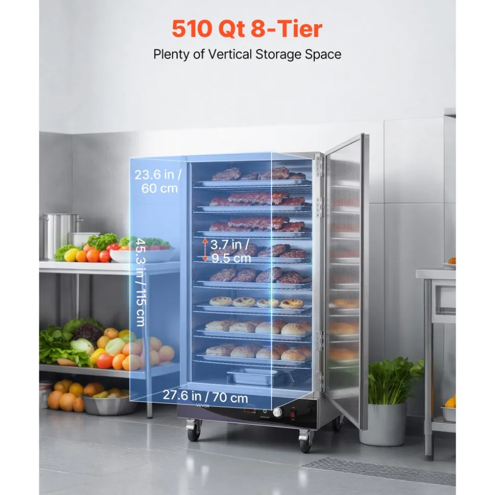 VEVOR Electric Hot Box Food Warmer, 8-Tier Commercial Warming Cabinet with Water Tray, Single-Door and Adjustable Shelves, Stainless Steel Food Warmer Cabinet, for Restaurant, Kitchen, Pizza, Chicken