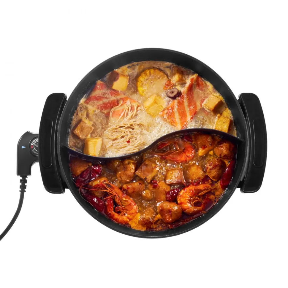VEVOR Electric Hot Pot, 1360W 5 L Double-flavor Shabu Shabu Pot, Non-Stick Electric Cooker with Divider, Clear Glass Lid, Temperature control, Chinese Hotpot for 6-10 People Family Dinning & Party