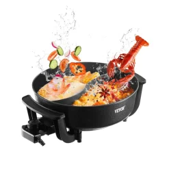 VEVOR Electric Hot Pot, 1360W 5 L Double-flavor Shabu Shabu Pot, Non-Stick Electric Cooker with Divider, Clear Glass Lid, Temperature control, Chinese Hotpot for 6-10 People Family Dinning & Party