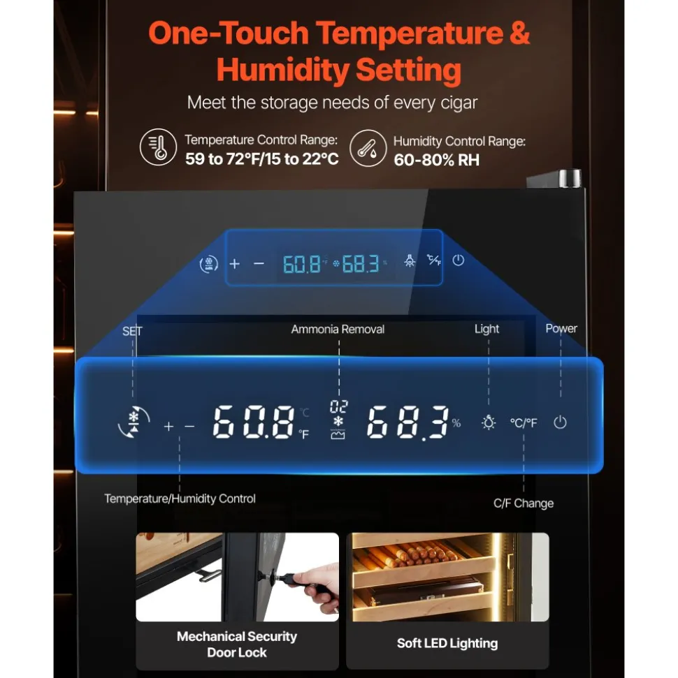 VEVOR Electric Humidor, 70L, 400 Counts Electric Cigar Humidor Cabinet with Compressor Cooling, Constant Humidity & Temperature Control, Spanish Cedar Wood Shelves & Drawers, 4 Layers, for Household