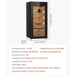 VEVOR Electric Humidor, 105L, 1000 Counts Electric Cigar Humidor Cabinet with Compressor Cooling, Constant Humidity & Temperature Control, Spanish Cedar Wood Shelves & Drawers, 4 Layers, for Household