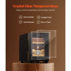 VEVOR Electric Humidor, 16L, 100 Counts Electric Cigar Humidor Cabinet with Cooling Temperature Control, Spanish Cedar Wood Shelves & Drawers, Mechanical Hygrometer, 2 Layers, Cooler for Household
