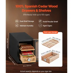 VEVOR Electric Humidor, 288L, 1700 Counts Electric Cigar Humidor Cabinet with Compressor Cooling, Constant Humidity & Temperature Control, Spanish Cedar Wood Shelves & Drawers, 7 Layers, for Household