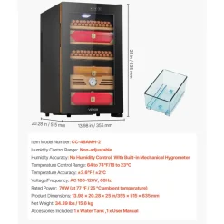 VEVOR Electric Humidor, 48L, 350 Counts Electric Cigar Humidor Cabinet with Cooling Temperature Control, Spanish Cedar Wood Shelves & Drawers, Mechanical Hygrometer, 4 Layers, Cooler for Household