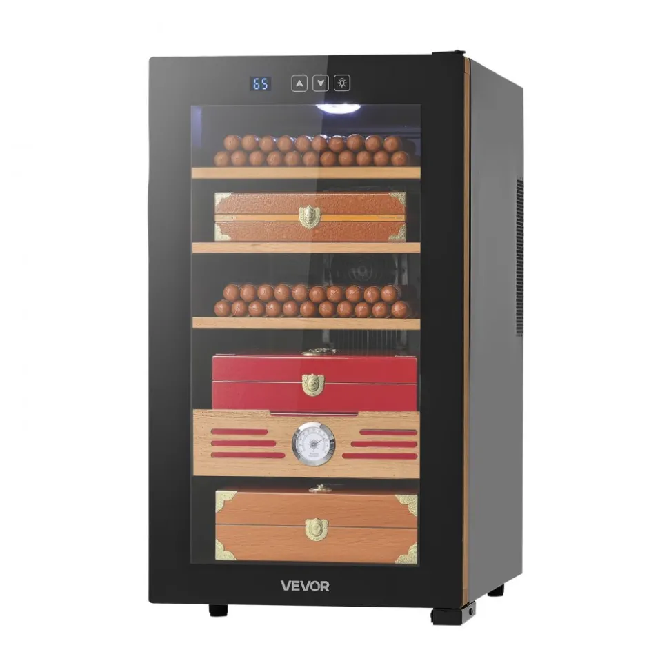 VEVOR Electric Humidor, 48L, 350 Counts Electric Cigar Humidor Cabinet with Cooling Temperature Control, Spanish Cedar Wood Shelves & Drawers, Mechanical Hygrometer, 4 Layers, Cooler for Household
