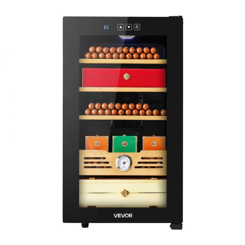 VEVOR Electric Humidor, 48L, 350 Counts Electric Cigar Humidor Cabinet with Cooling Temperature Control, Spanish Cedar Wood Shelves & Drawers, Mechanical Hygrometer, 4 Layers, Cooler for Household