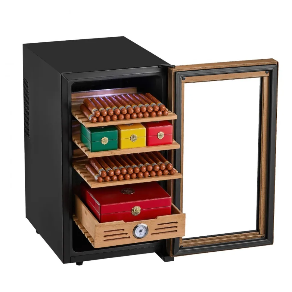 VEVOR Electric Humidor, 48L, 350 Counts Electric Cigar Humidor Cabinet with Cooling Temperature Control, Spanish Cedar Wood Shelves & Drawers, Mechanical Hygrometer, 4 Layers, Cooler for Household