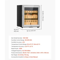 VEVOR Electric Humidor, 50L, 300 Counts Electric Cigar Humidor Cabinet with Compressor Cooling, Constant Humidity & Temperature Control, Spanish Cedar Wood Shelves & Drawers, 2 Layers, for Household