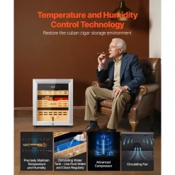 VEVOR Electric Humidor, 50L, 300 Counts Electric Cigar Humidor Cabinet with Compressor Cooling, Constant Humidity & Temperature Control, Spanish Cedar Wood Shelves & Drawers, 2 Layers, for Household
