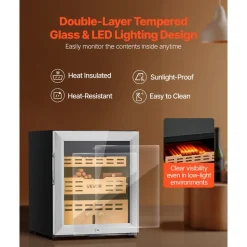 VEVOR Electric Humidor, 50L, 300 Counts Electric Cigar Humidor Cabinet with Compressor Cooling, Constant Humidity & Temperature Control, Spanish Cedar Wood Shelves & Drawers, 2 Layers, for Household