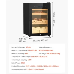 VEVOR Electric Humidor, 60L, 350 Counts Electric Cigar Humidor Cabinet with Compressor Cooling, Constant Humidity & Temperature Control, Spanish Cedar Wood Shelves & Drawers, 3 Layers, for Household