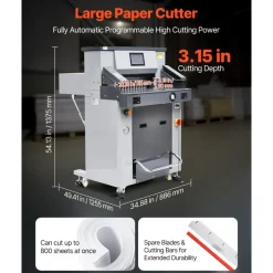 VEVOR Electric Hydraulic Paper Cutter, 2500W Heavy Duty Paper Cutter Machine 20.2 in/515 mm Cutting Width, 3.1 in/80 mm Cutting Thickness, Electric Guillotine Trimmer with Casters & Infrared Function