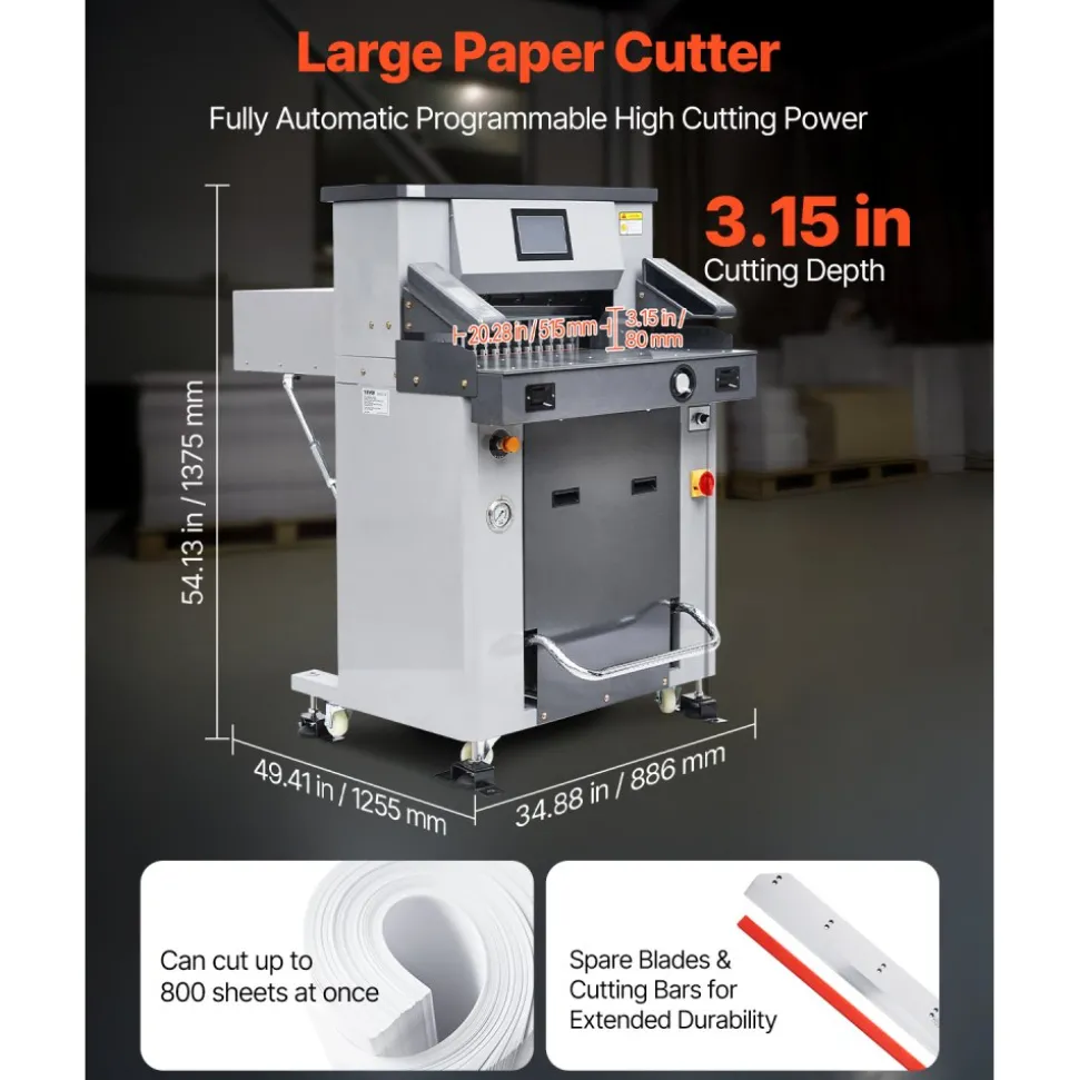 VEVOR Electric Hydraulic Paper Cutter, Heavy Duty Paper Cutter Machine, 1.57 in / 40 mm Cutting Thickness, 18 in / 457.2 mm Cutting Width, Industrial Paper Trimmer with Button Control
