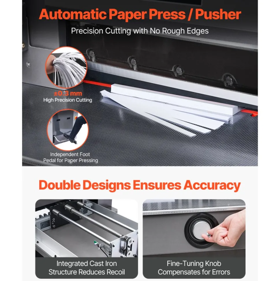 VEVOR Electric Hydraulic Paper Cutter, Heavy Duty Paper Cutter Machine, 1.57 in / 40 mm Cutting Thickness, 18 in / 457.2 mm Cutting Width, Industrial Paper Trimmer with Button Control