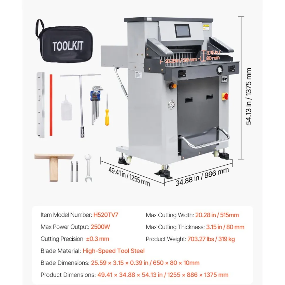 VEVOR Electric Hydraulic Paper Cutter, Heavy Duty Paper Cutter Machine, 1.57 in / 40 mm Cutting Thickness, 18 in / 457.2 mm Cutting Width, Industrial Paper Trimmer with Button Control