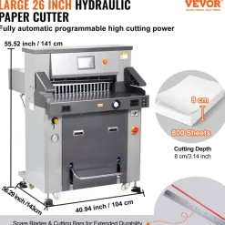 VEVOR Electric Hydraulic Paper Cutter, Heavy Duty Paper Cutter Machine 26" /660.4mm Cutting Width, 3.14"/80mm Cutting Thickness, Electric Paper Trimmer with 7" Touchscreen Numerical Control