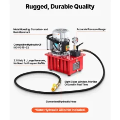 VEVOR Electric Hydraulic Pump, 750W 10,000 PSI, 120V Single Acting Electric Driven Hydraulic Pump Power Pack Unit, with Manual Valve, 2.1 Gallon / 8L, for Punching, Bending, Single Acting Cylinders