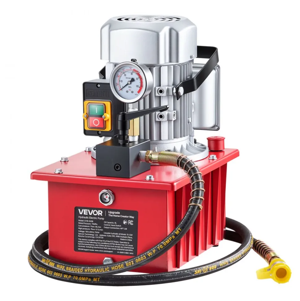 VEVOR Electric Hydraulic Pump, 750W 10,000 PSI, 120V Single Acting Electric Driven Hydraulic Pump Power Pack Unit, with Manual Valve, 2.1 Gallon / 8L, for Punching, Bending, Single Acting Cylinders