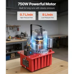 VEVOR Electric Hydraulic Pump, 750W 10,000 PSI, 120V Single Acting Electric Driven Hydraulic Pump Power Pack Unit, with Manual Valve, 2.1 Gallon / 8L, for Punching, Bending, Single Acting Cylinders