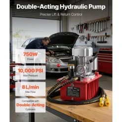 VEVOR Electric Hydraulic Pump, 750W 10,000 PSI, 120V Double Acting Electric Driven Hydraulic Pump Power Pack Unit, with Manual Valve, 2.1 Gallon / 8L, for Punching, Bending, Double Acting Cylinders