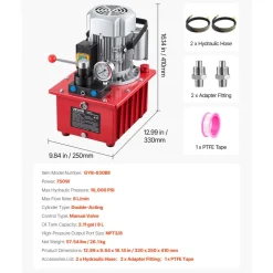 VEVOR Electric Hydraulic Pump, 750W 10,000 PSI, 120V Double Acting Electric Driven Hydraulic Pump Power Pack Unit, with Manual Valve, 2.1 Gallon / 8L, for Punching, Bending, Double Acting Cylinders