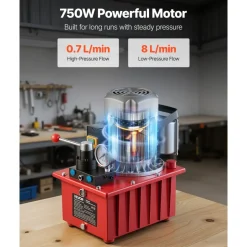 VEVOR Electric Hydraulic Pump, 750W 10,000 PSI, 120V Double Acting Electric Driven Hydraulic Pump Power Pack Unit, with Manual Valve, 2.1 Gallon / 8L, for Punching, Bending, Double Acting Cylinders