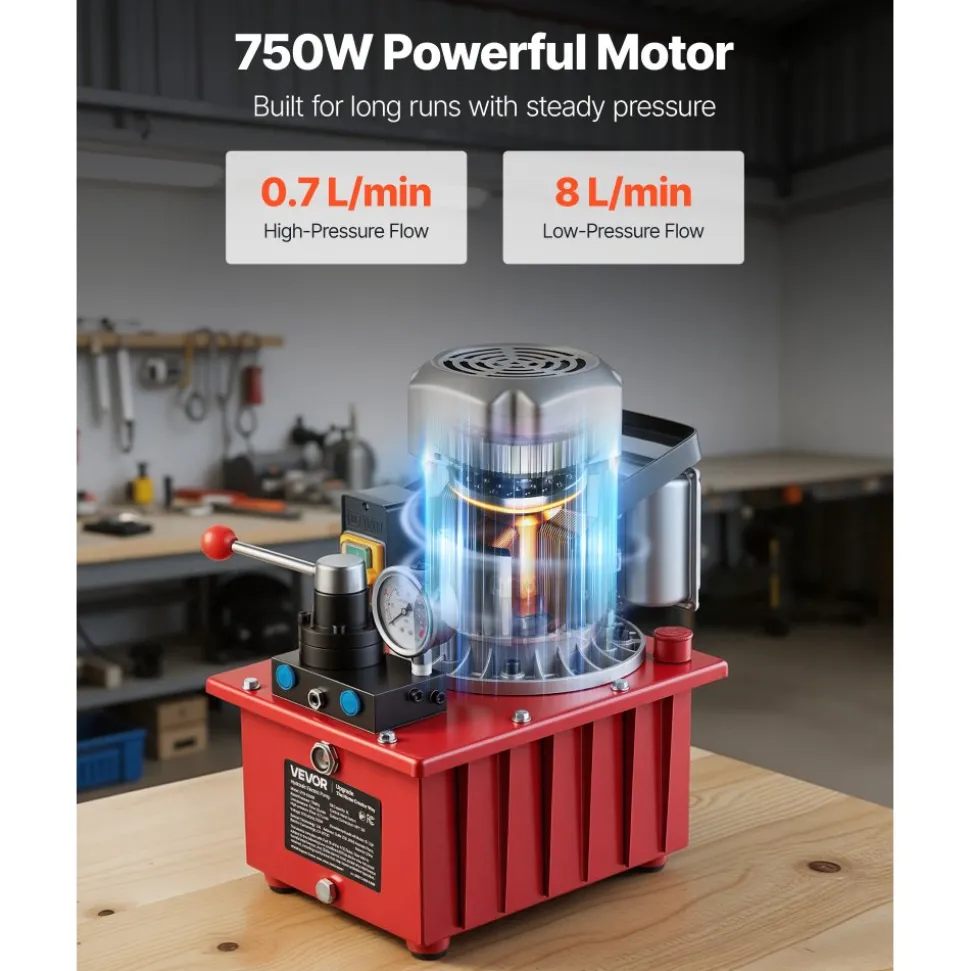 VEVOR Electric Hydraulic Pump, 750W 10,000 PSI, 120V Double Acting Electric Driven Hydraulic Pump Power Pack Unit, with Manual Valve, 2.1 Gallon / 8L, for Punching, Bending, Double Acting Cylinders