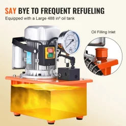 VEVOR Electric Hydraulic Pump, 10000 PSI 750W 110V, 488 in³/8L Capacity, Single Acting Manual Valve, Electric Driven Hydraulic Pump Power Pack Unit with Lever Switch for Punching/Bending/Jack Machines