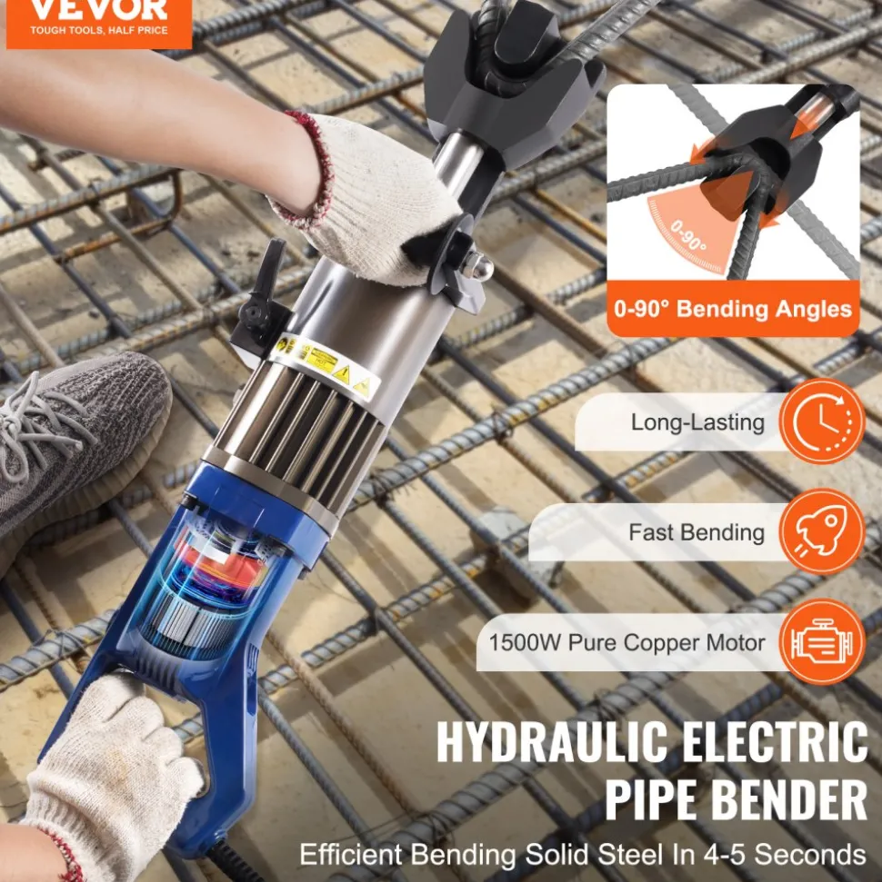VEVOR Electric Hydraulic Rebar Bender, 1500W Portable Rebar Bending Machine, Bending up to 3/4 Inch #6 (6-20mm) within 4 Seconds, High Power Steel Rebar Bender w/ Tool Case Oil Can,Black Blue RN-22