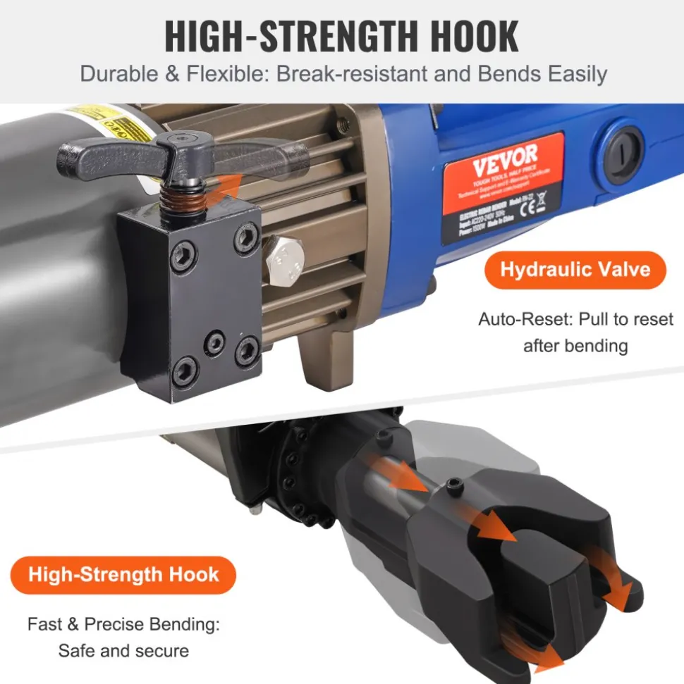 VEVOR Electric Hydraulic Rebar Bender, 1500W Portable Rebar Bending Machine, Bending up to 3/4 Inch #6 (6-20mm) within 4 Seconds, High Power Steel Rebar Bender w/ Tool Case Oil Can,Black Blue RN-22