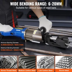 VEVOR Electric Hydraulic Rebar Bender, 1500W Portable Rebar Bending Machine, Bending up to 3/4 Inch #6 (6-20mm) within 4 Seconds, High Power Steel Rebar Bender w/ Tool Case Oil Can,Black Blue RN-22