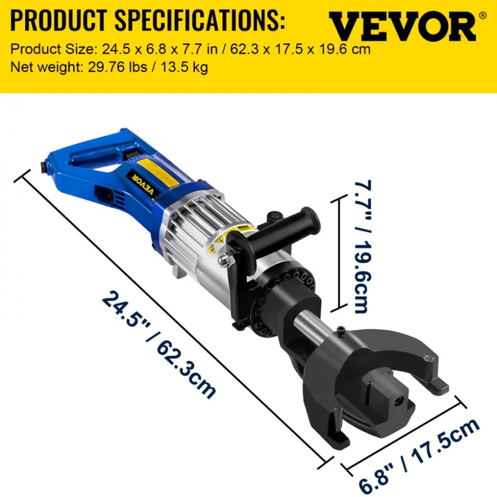 VEVOR Electric Hydraulic Rebar Bender, 1.2 KW 0.9 inch 22 mm Hand Held Rebar Bender 110 V Portable Electric Rebar Bender, within 5 s