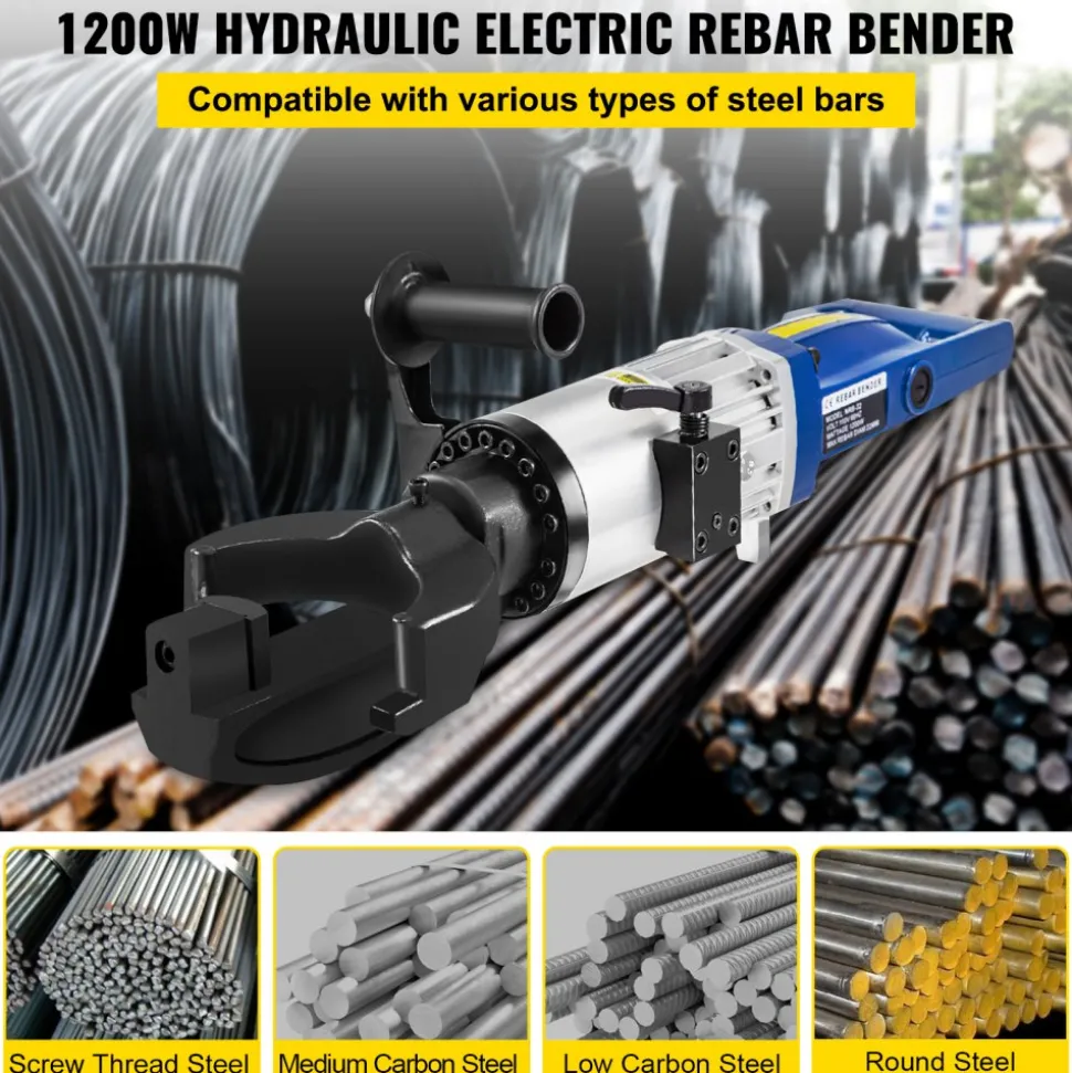 VEVOR Electric Hydraulic Rebar Bender, 1.2 KW 0.9 inch 22 mm Hand Held Rebar Bender 110 V Portable Electric Rebar Bender, within 5 s